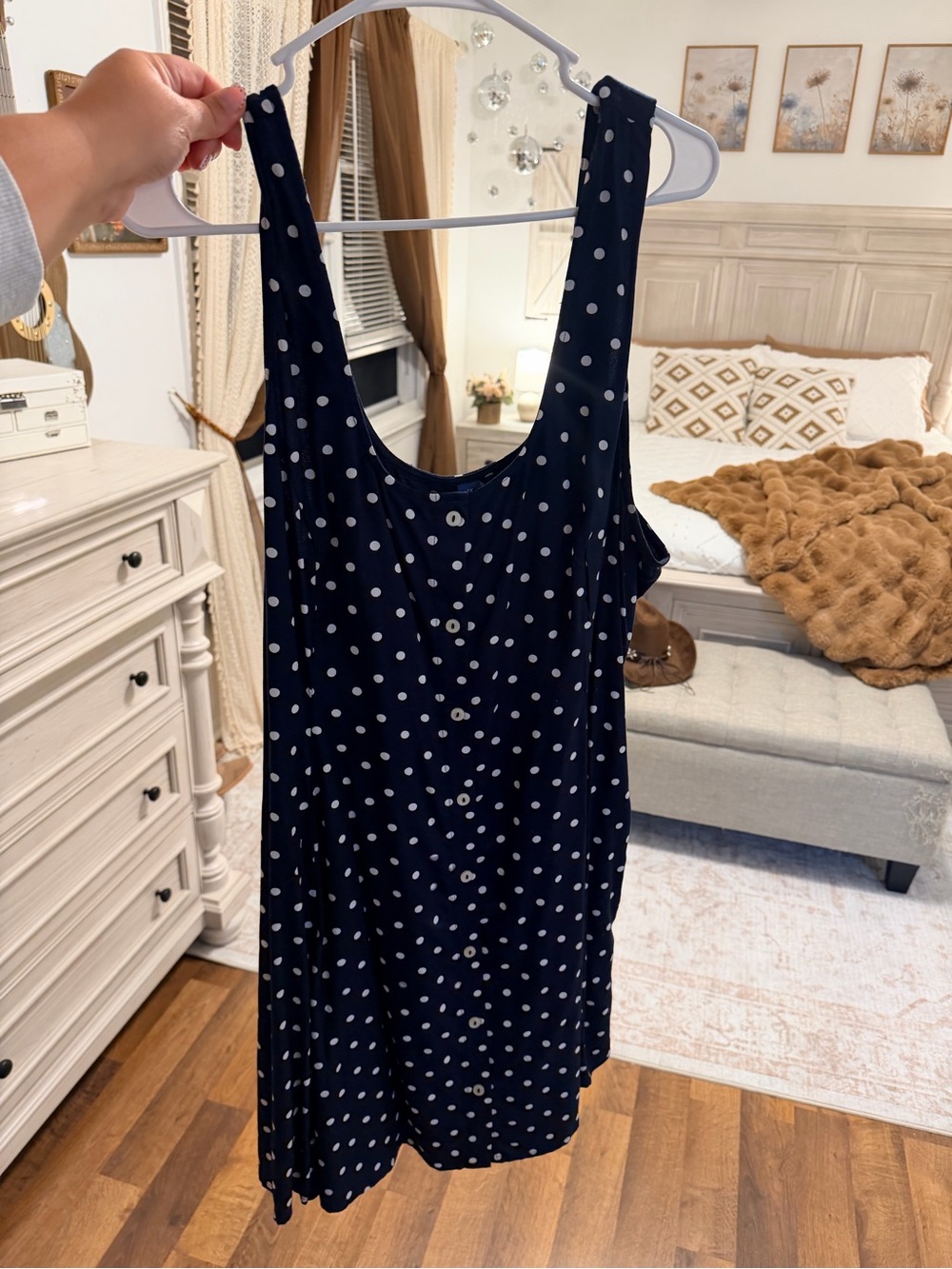 Old Navy Navy Blue Polka Dot Sleeveless Mini Dress
